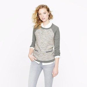 J. CREW GRAPHITE GRAY IVORY MERINO WOOL TWEED FRONT CREWNECK SWEATER L NWT